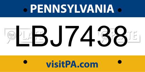 LBJ7438 Pennsylvania License Plate