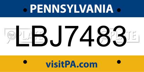 LBJ7483 Pennsylvania License Plate