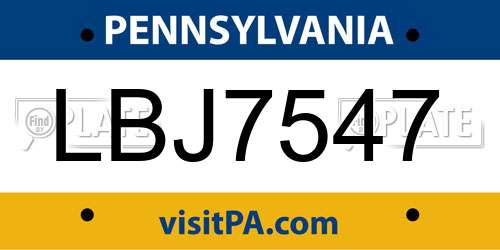 LBJ7547 Pennsylvania License Plate