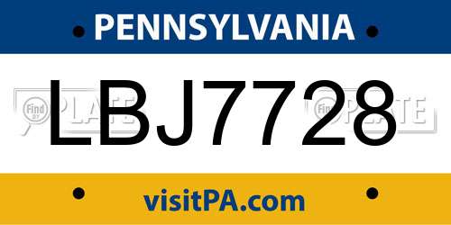 LBJ7728 Pennsylvania License Plate