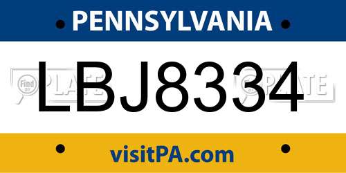 LBJ8334 Pennsylvania License Plate