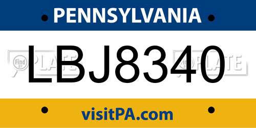 LBJ8340 Pennsylvania License Plate