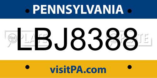 LBJ8388 Pennsylvania License Plate