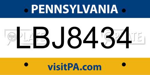LBJ8434 Pennsylvania License Plate