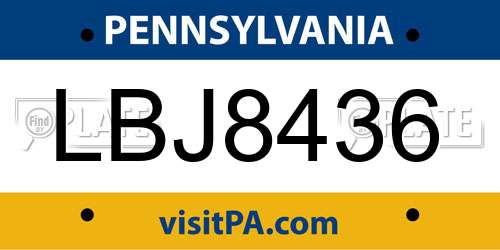 LBJ8436 Pennsylvania License Plate