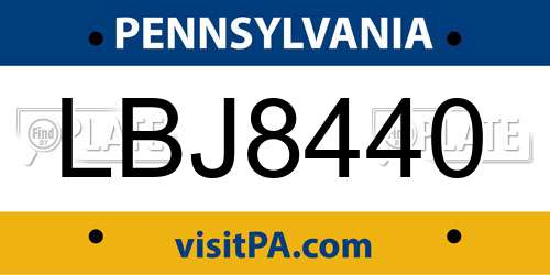 LBJ8440 Pennsylvania License Plate