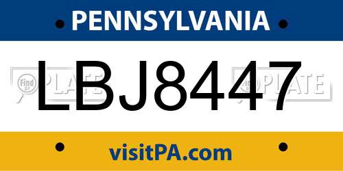 LBJ8447 Pennsylvania License Plate