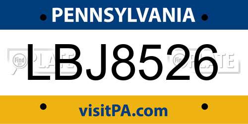 LBJ8526 Pennsylvania License Plate