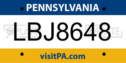 LBJ8648 Pennsylvania License Plate