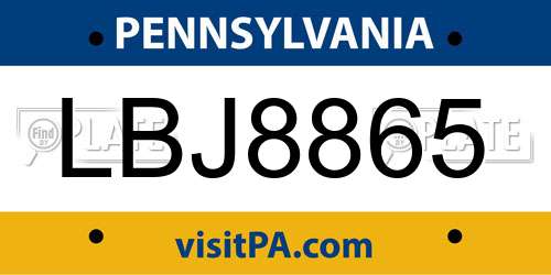 LBJ8865 Pennsylvania License Plate