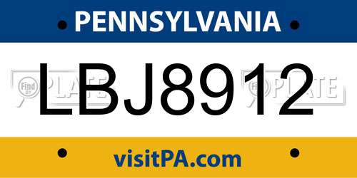 LBJ8912 Pennsylvania License Plate