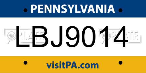 LBJ9014 Pennsylvania License Plate