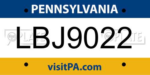 LBJ9022 Pennsylvania License Plate