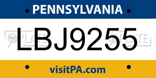 LBJ9255 Pennsylvania License Plate