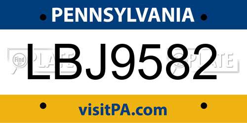LBJ9582 Pennsylvania License Plate