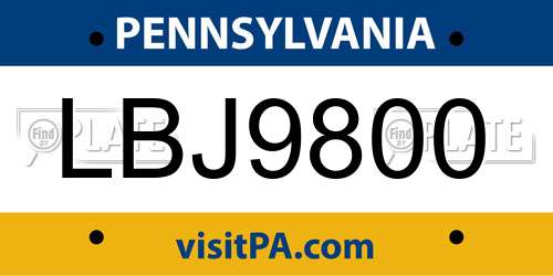 LBJ9800 Pennsylvania License Plate