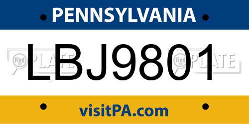 LBJ9801 Pennsylvania License Plate