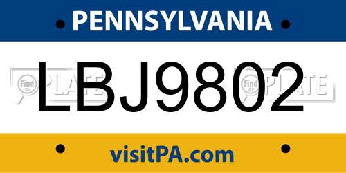 LBJ9802 Pennsylvania License Plate