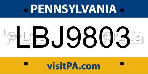 LBJ9803 Pennsylvania License Plate