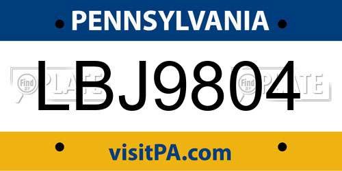 LBJ9804 Pennsylvania License Plate