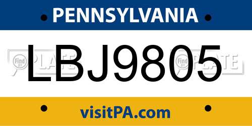 LBJ9805 Pennsylvania License Plate