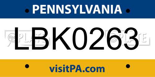 LBK0263 Pennsylvania License Plate