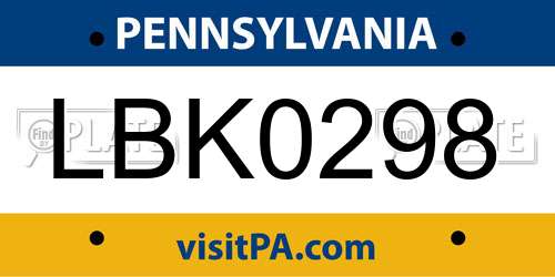 LBK0298 Pennsylvania License Plate