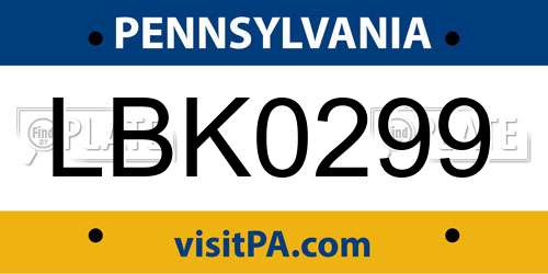 LBK0299 Pennsylvania License Plate