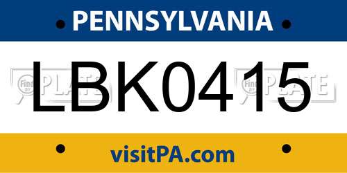 LBK0415 Pennsylvania License Plate