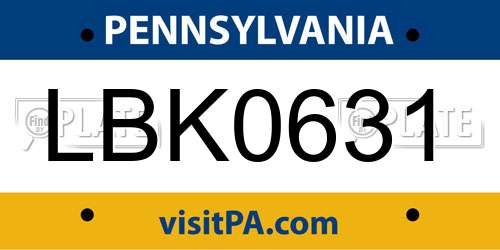 LBK0631 Pennsylvania License Plate