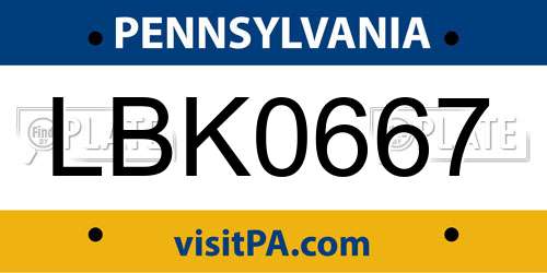 LBK0667 Pennsylvania License Plate