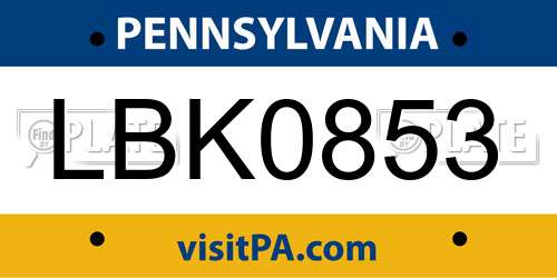 LBK0853 Pennsylvania License Plate