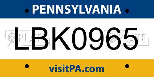 LBK0965 Pennsylvania License Plate