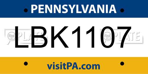 LBK1107 Pennsylvania License Plate