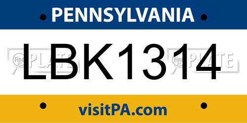 LBK1314 Pennsylvania License Plate