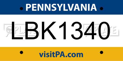 LBK1340 Pennsylvania License Plate