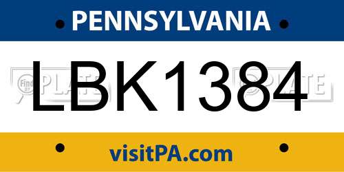 LBK1384 Pennsylvania License Plate