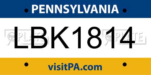 LBK1814 Pennsylvania License Plate