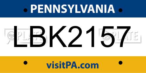 LBK2157 Pennsylvania License Plate