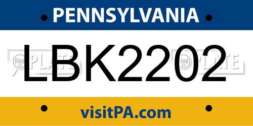 LBK2202 Pennsylvania License Plate