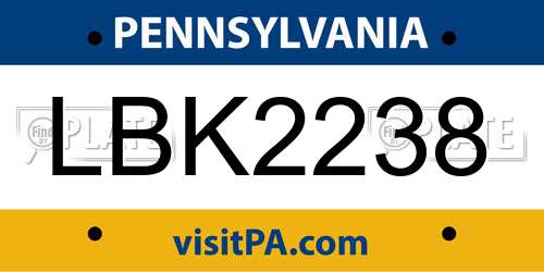 LBK2238 Pennsylvania License Plate
