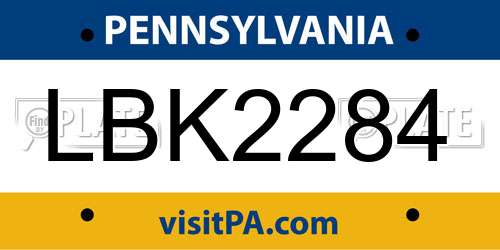 LBK2284 Pennsylvania License Plate