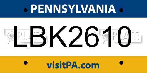 LBK2610 Pennsylvania License Plate
