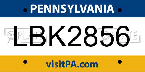 LBK2856 Pennsylvania License Plate