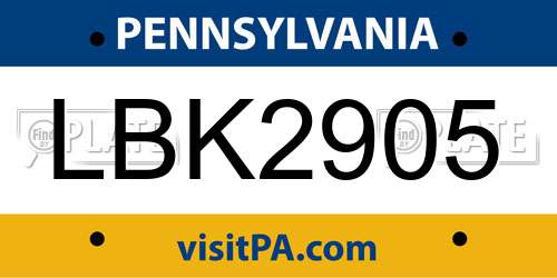 LBK2905 Pennsylvania License Plate
