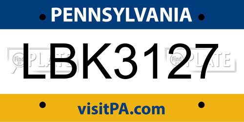 LBK3127 Pennsylvania License Plate