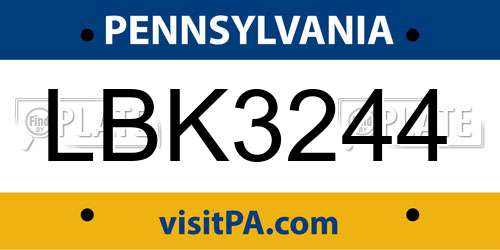 LBK3244 Pennsylvania License Plate