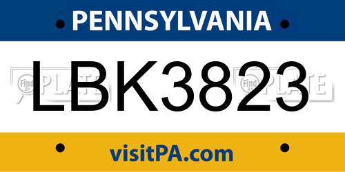 LBK3823 Pennsylvania License Plate