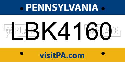 LBK4160 Pennsylvania License Plate