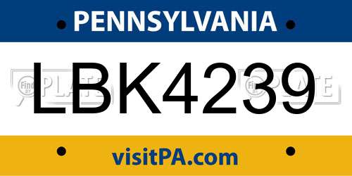 LBK4239 Pennsylvania License Plate